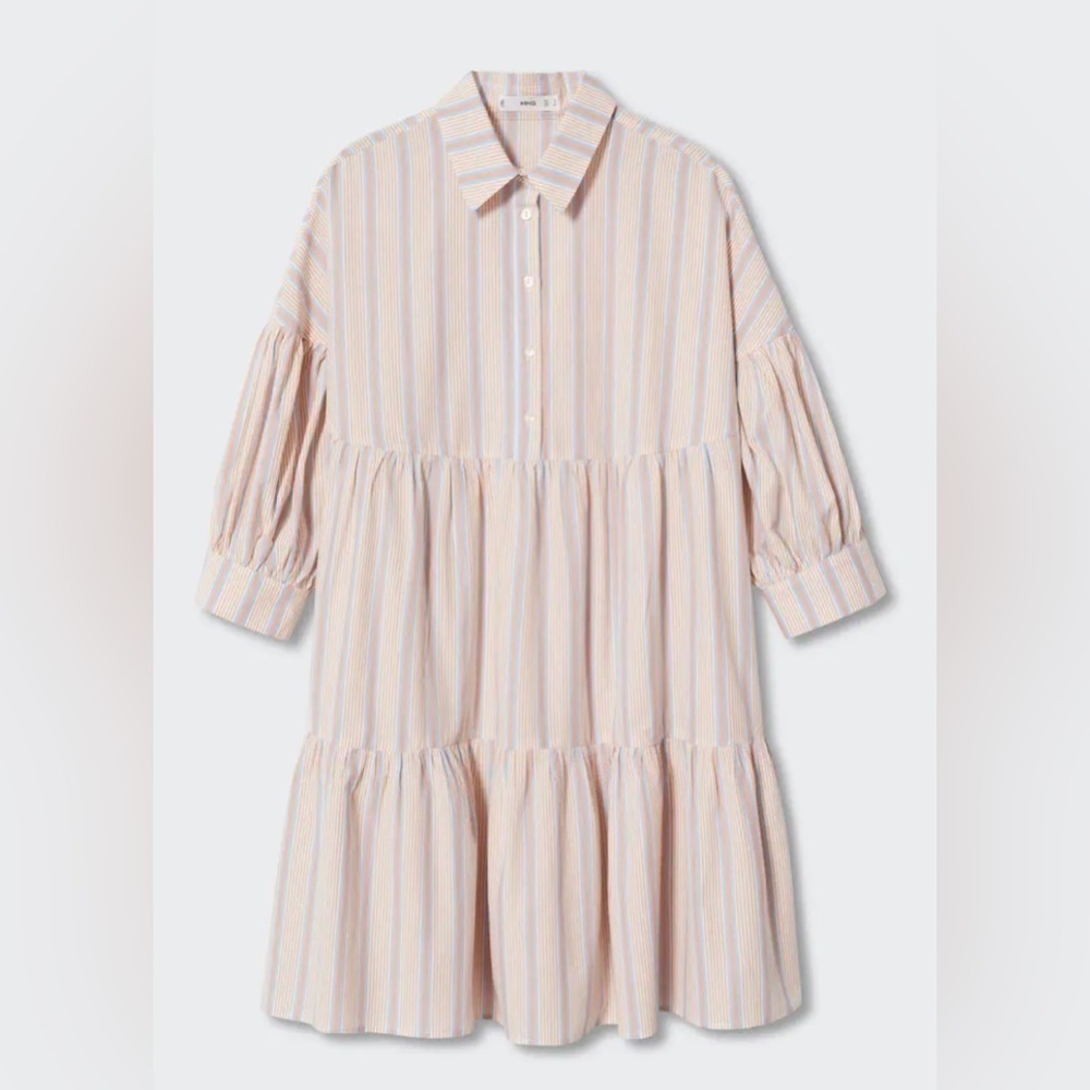 NWT Mango “Gabriela” Striped 100% Cotton Puff Sleeve Dress Size 6 - Picture 4 of 15